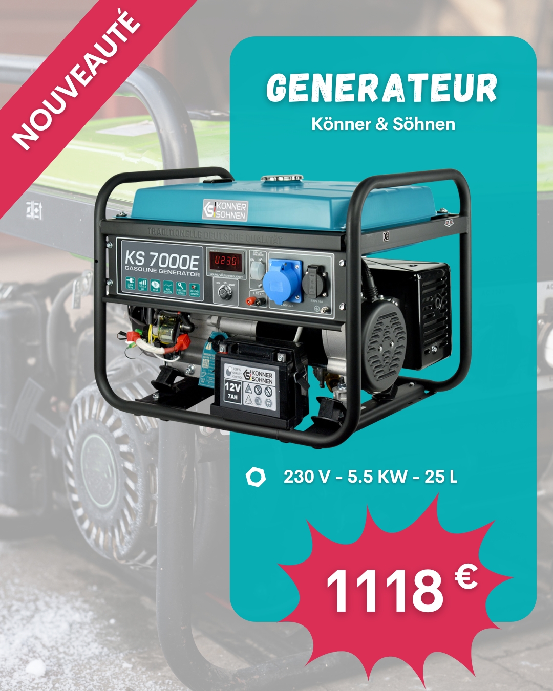 Groupe électrogène Könner & Söhnen KS 7000E disponible chez Socomeco Guadeloupe